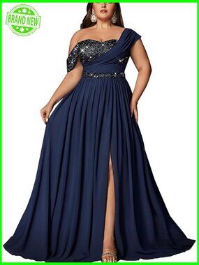 Plus Size Sequin Maxi Dress A-Line Formal Evening Gown Wedding Guest